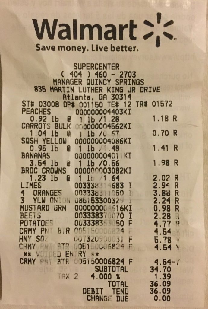 Healthy Eating on $4 a Day. Kitchen Supplies- Walmart receipt